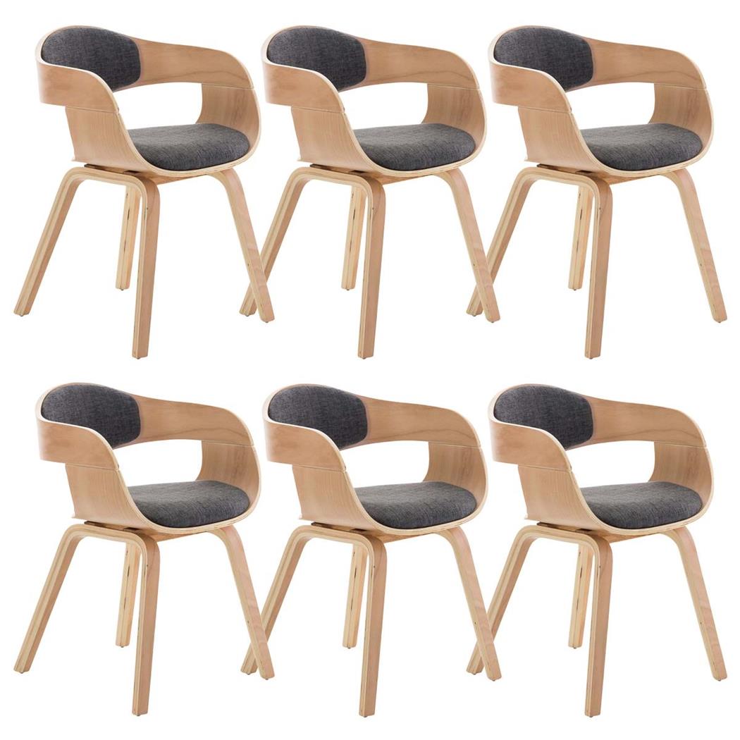 Set van 6 Eetkamerstoelen MAFO, Natuurlijke Houten Frame, met Lichtgrijze Stof