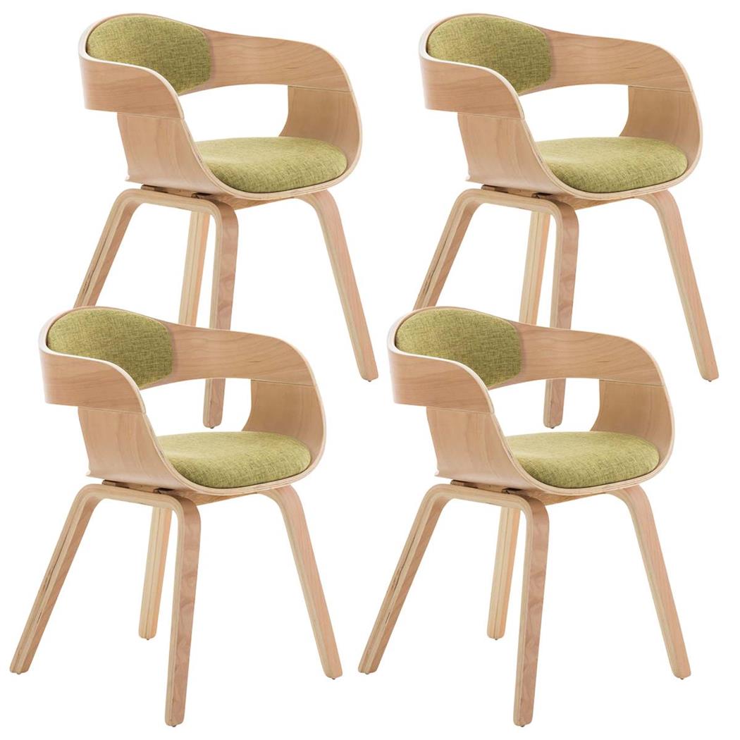 Set van 4 Eetkamerstoelen MAFO, Natuurlijke Houten Frame, met Groene Stof