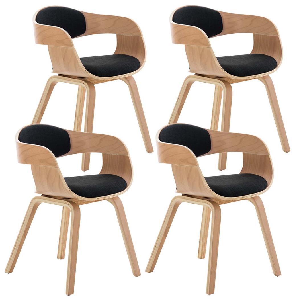 Set van 4 Eetkamerstoelen MAFO, Natuurlijke Houten Frame, met Zwarte Stof