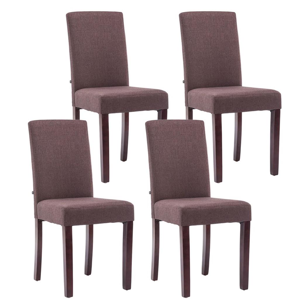 Set van 4 Eetkamerstoelen ADRIA, in Bruine Stof, Donkerbruine Houten Poten 