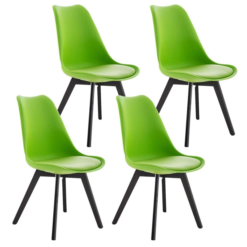 SET van 4 LOREN Stoelen, Kunststof Zitschaal met donkerhouten Poten, Groen Leder