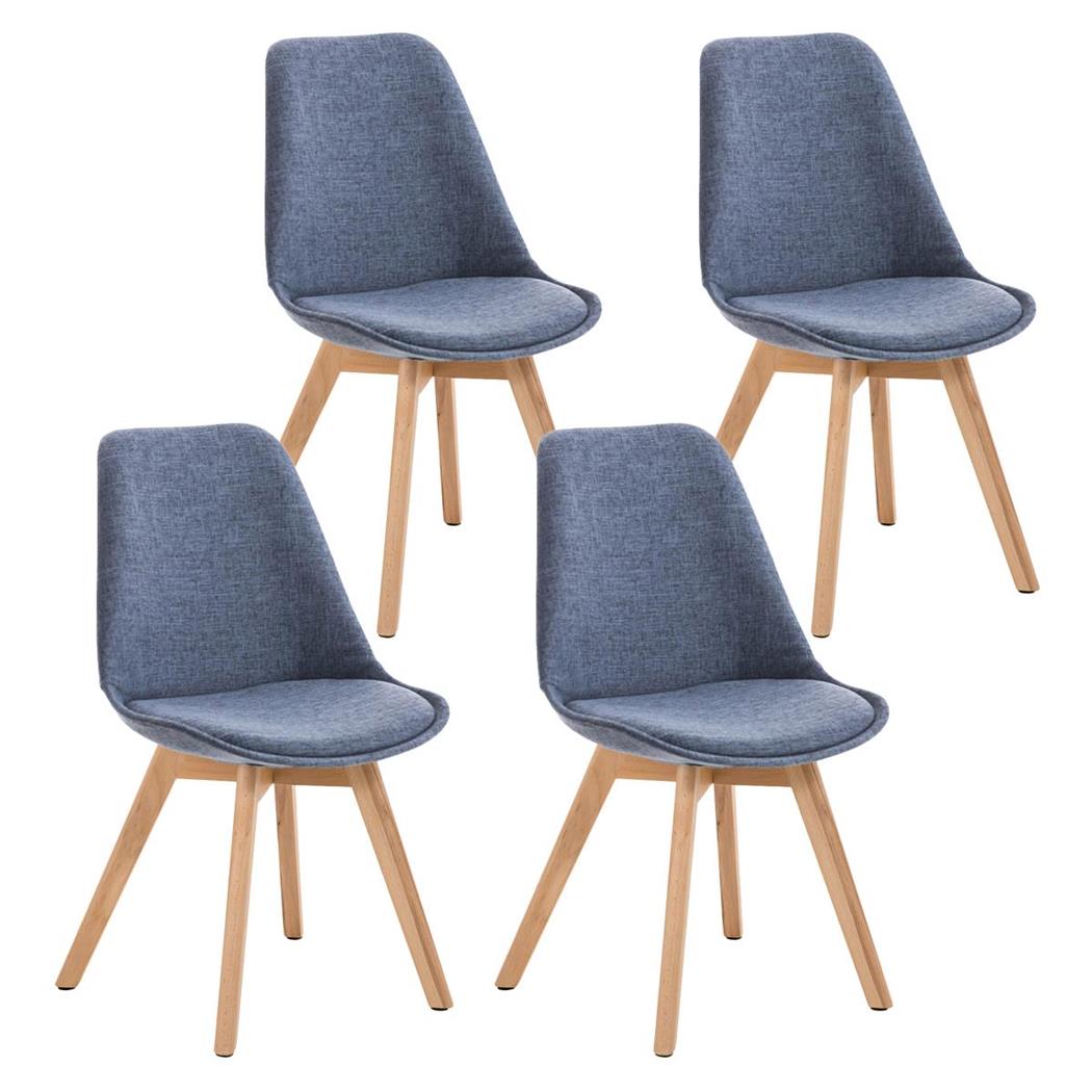 SET van 4 LOREN STOF Stoelen, met Lichthouten Poten, Blauw