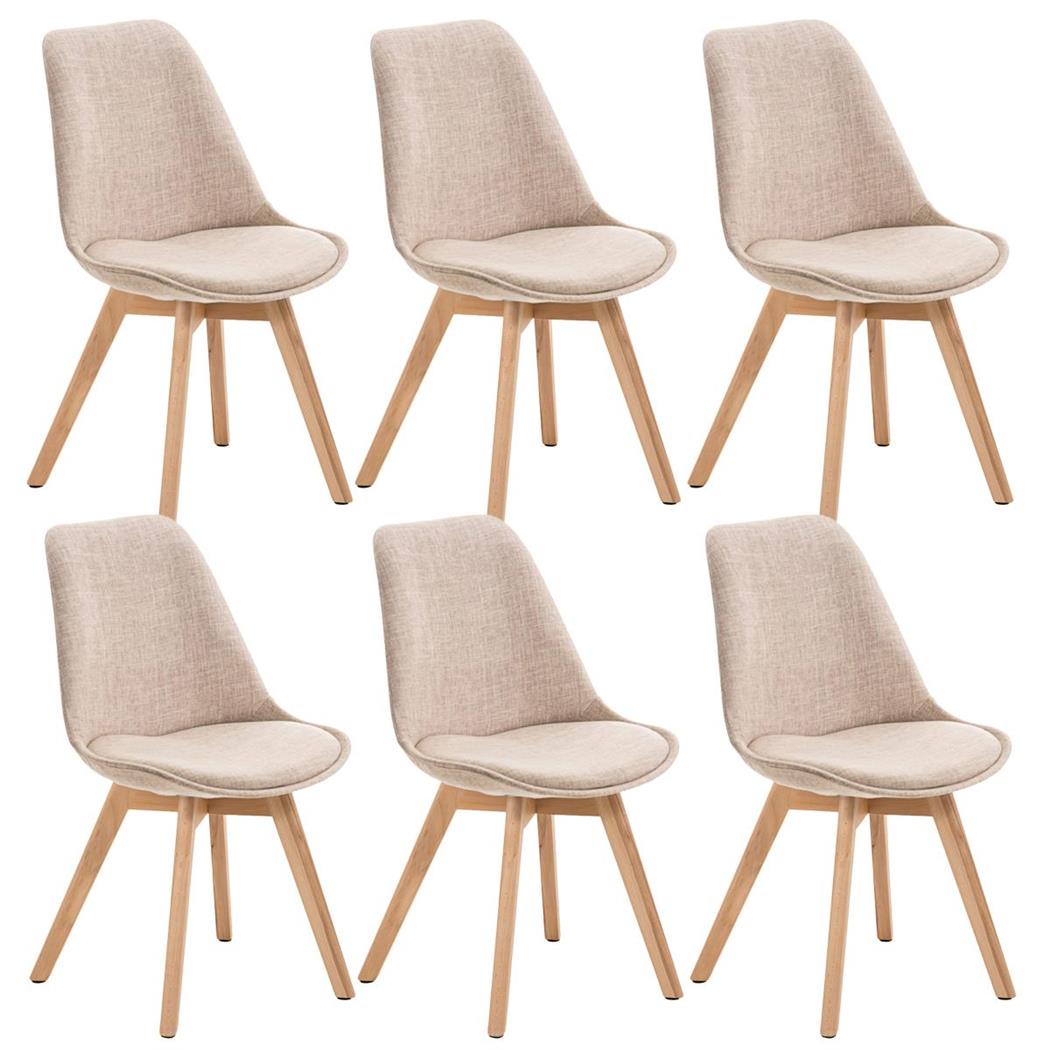 SET van 6 LOREN STOF Stoelen, met Lichthouten Poten, Beige