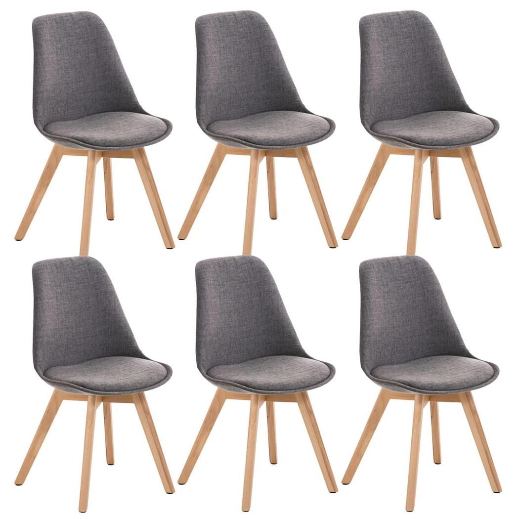 SET van 6 LOREN STOF Stoelen, met Lichthouten Poten, Lichtgrijs