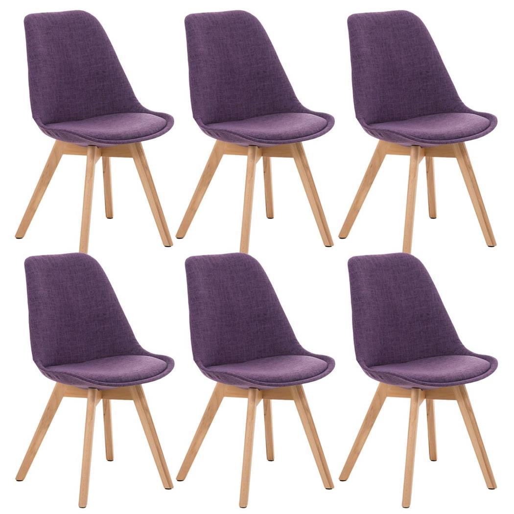 SET van 6 LOREN STOF Stoelen, met Lichthouten Poten, Paars