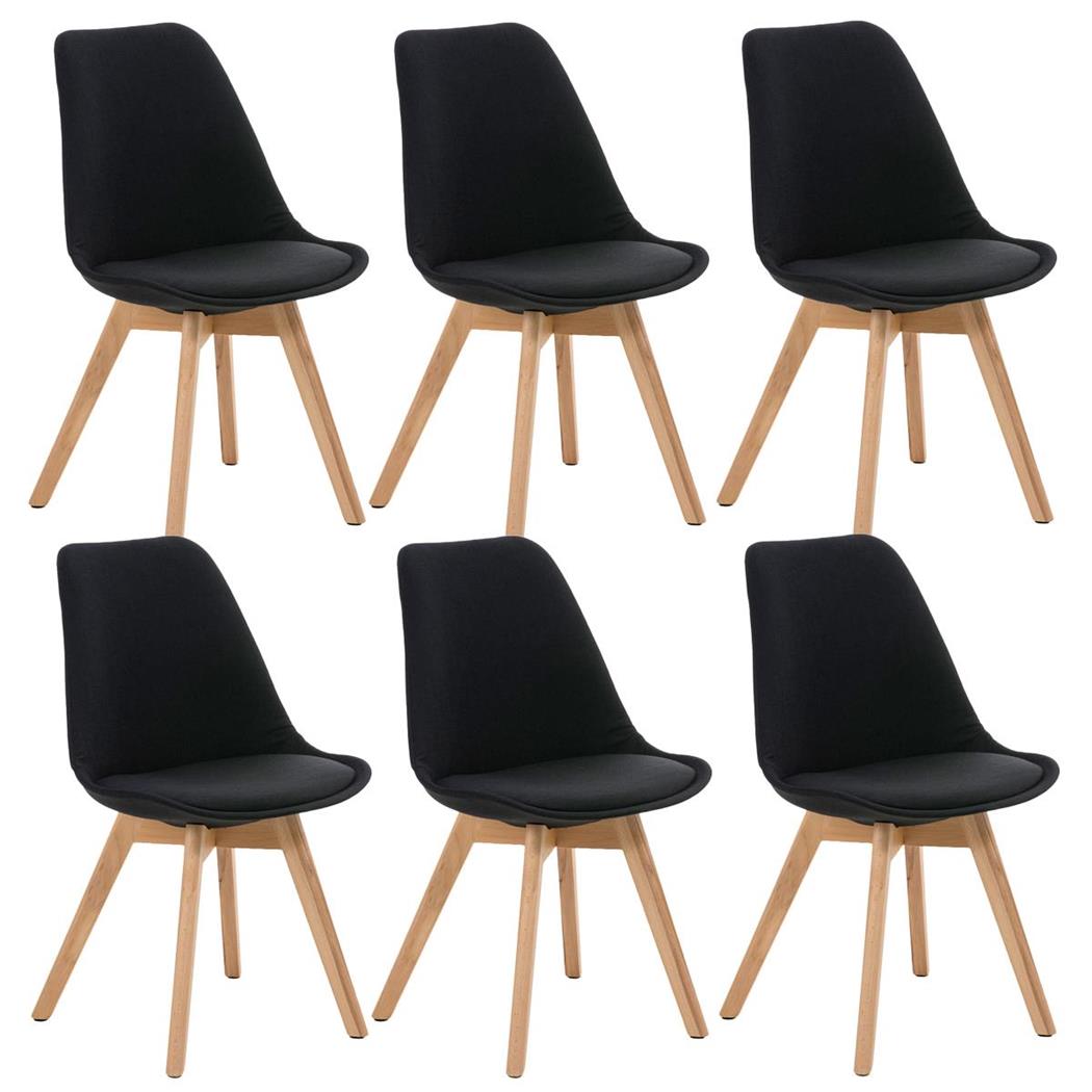 SET van 6 LOREN STOF Stoelen, met Lichthouten Poten, Zwart