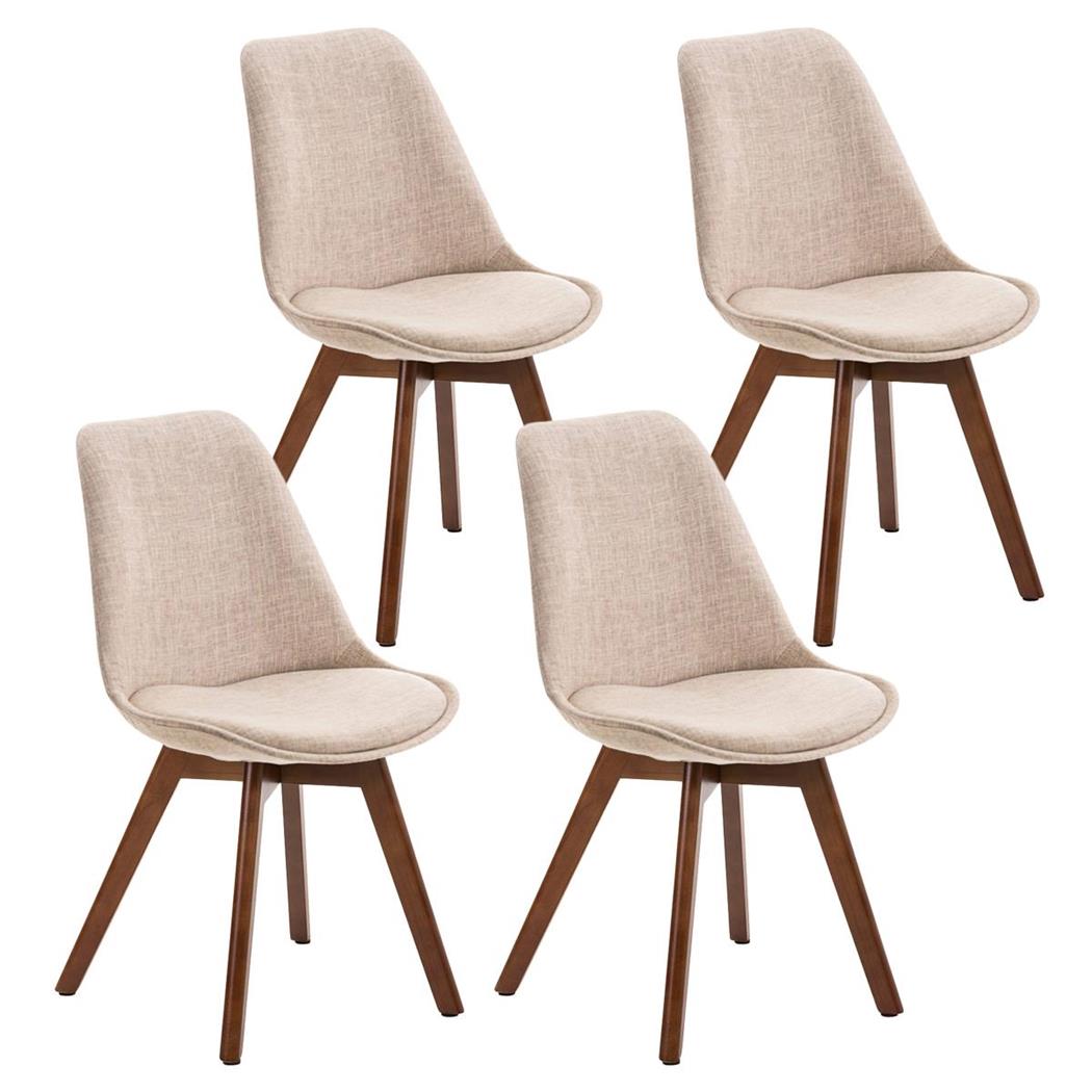 SET van 4 LOREN STOF Stoelen, met Walnoothouten Poten, Beige