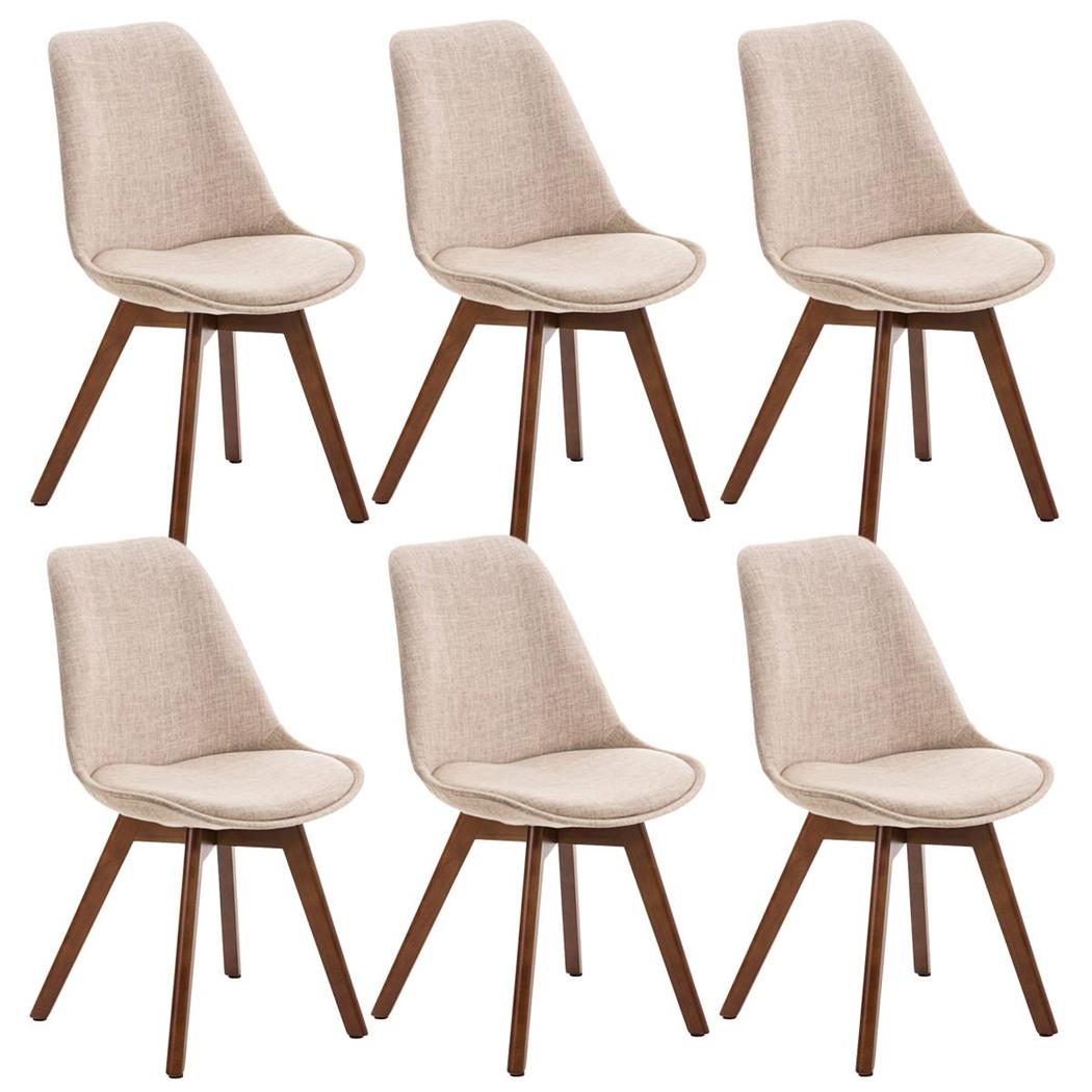 SET van 6 LOREN STOF Stoelen, met Walnoothouten Poten, Beige