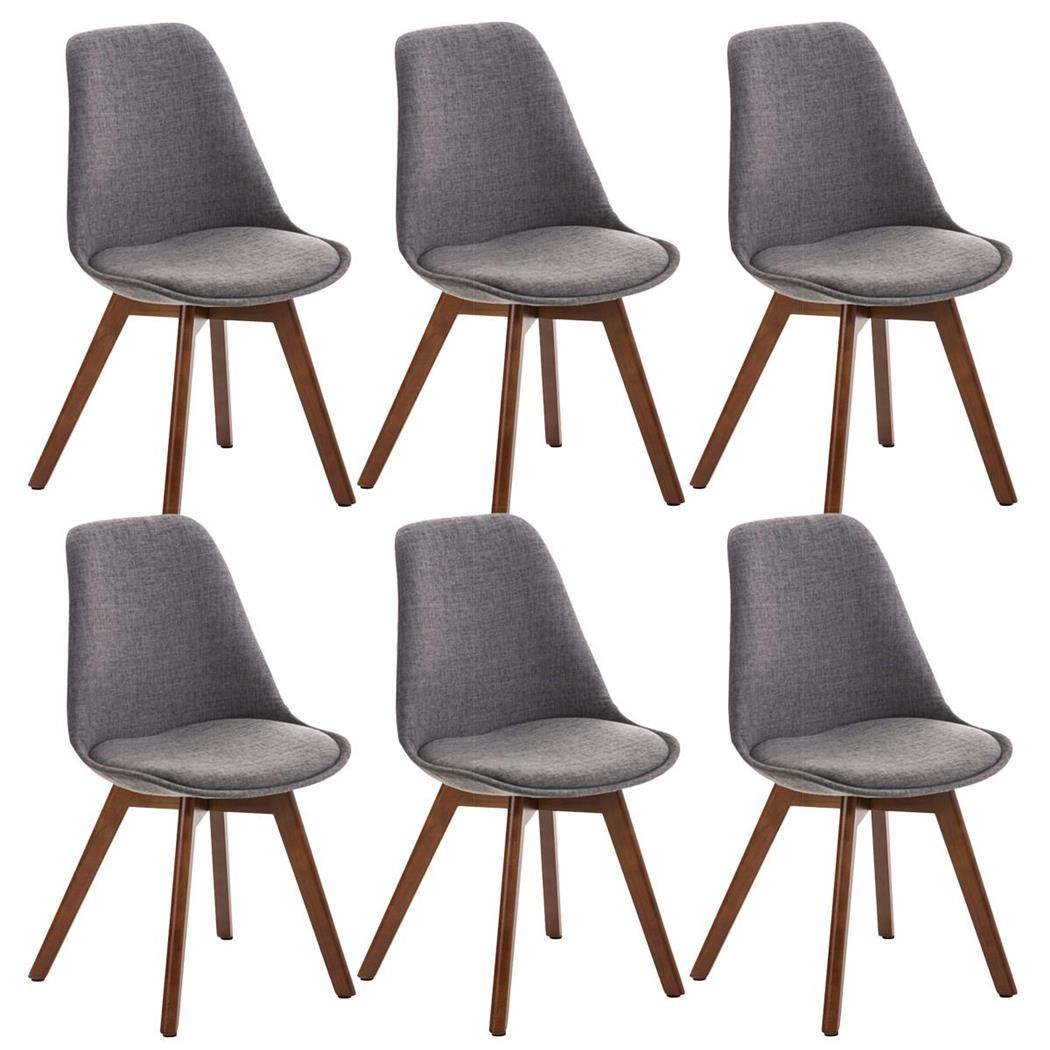 SET van 6 LOREN STOF Stoelen, met Walnoothouten Poten, Lichtgrijs