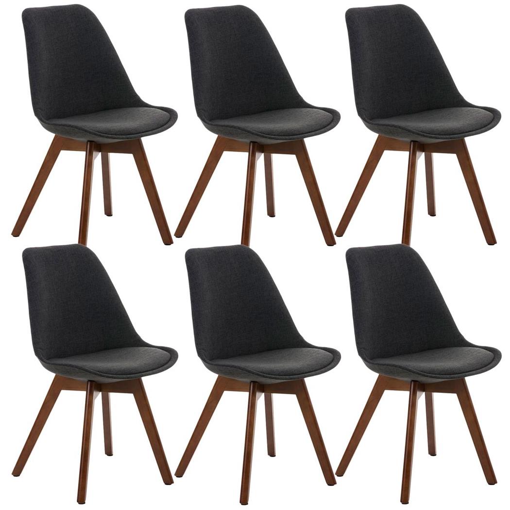 SET van 6 LOREN STOF Stoelen, met Walnoothouten Poten, Donkergrijs