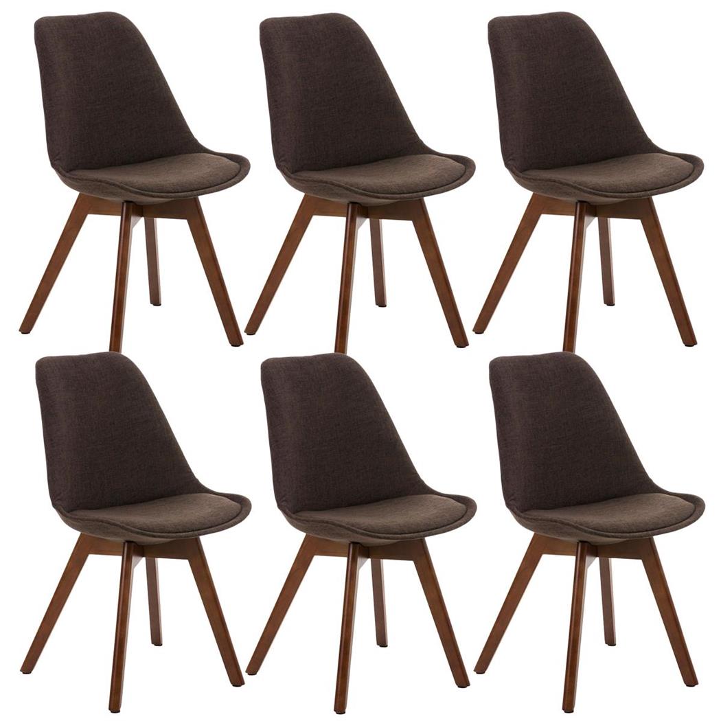 SET van 6 LOREN STOF Stoelen, met Walnoothouten Poten, Bruin