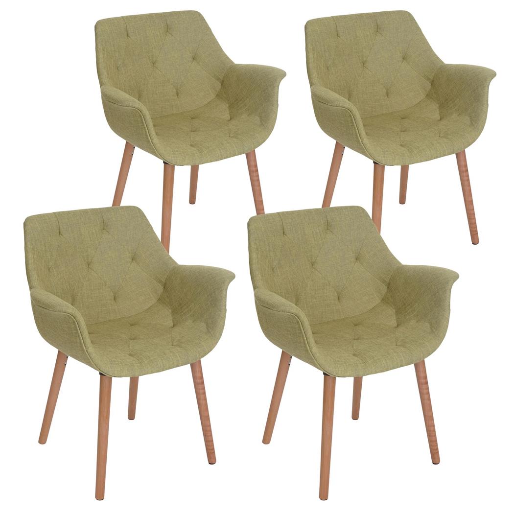 Set van 4 Eetkamerstoelen ALBER, Retro-Design, Lichthouten Poten, Groene Stof