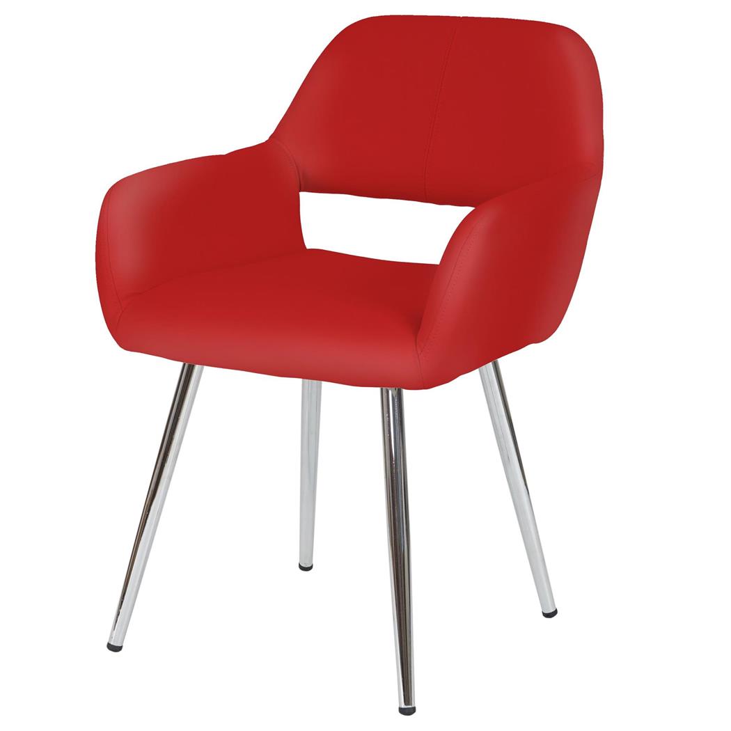 Eet- of Woonkamerstoel CALISA, Trendy Design, Metalen Onderstel, in Rood Leder