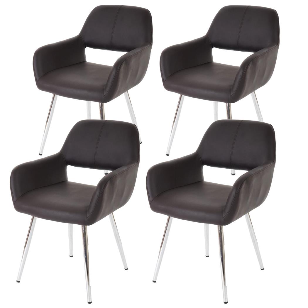 SET van 4 CALISA Stoelen, Trendy Design, Metalen Onderstel, in Bruin Leder