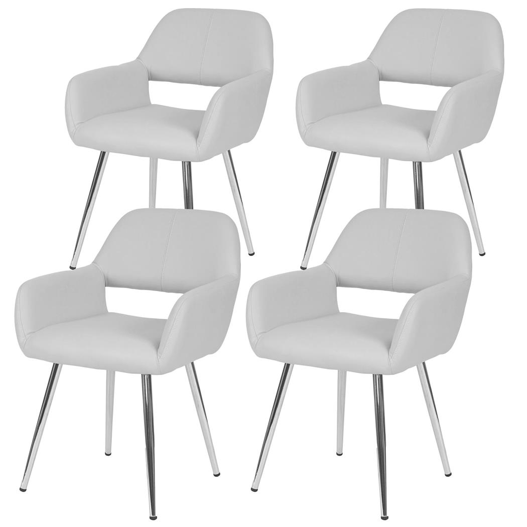 SET van 4 CALISA Stoelen, Trendy Design, Metalen Onderstel, in Wit Leder