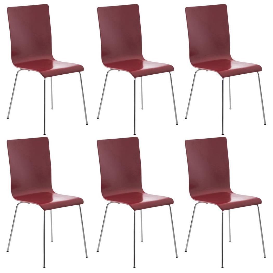 Set van 6 Eetkamerstoelen LODI, Houten Zitting met Metalen Poten, Kleur Rood