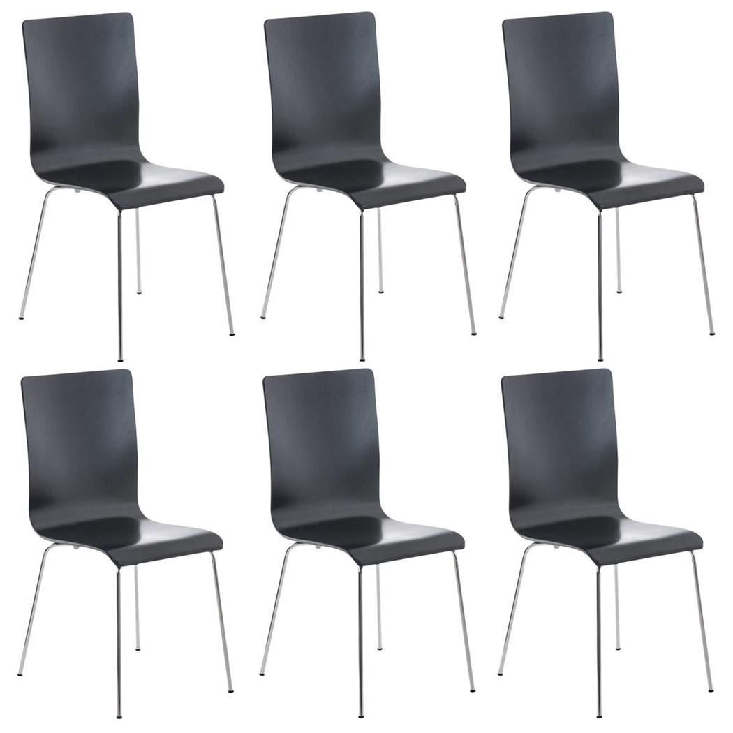 Set van 6 Eetkamerstoelen LODI, Houten Zitting met Metalen Poten, Kleur Zwart