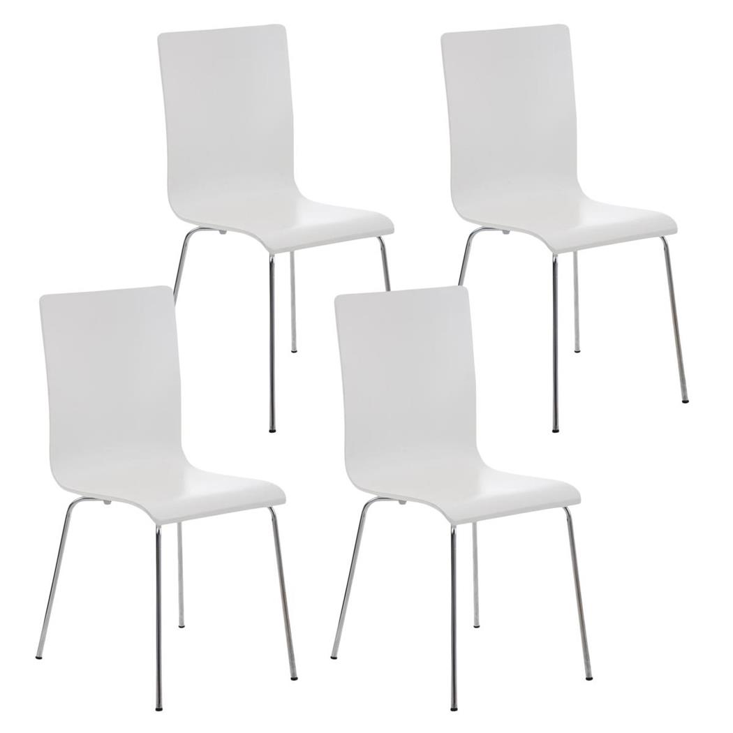 Set van 4 Eetkamerstoelen LODI, Houten Zitting met Metalen Poten, Kleur Wit 