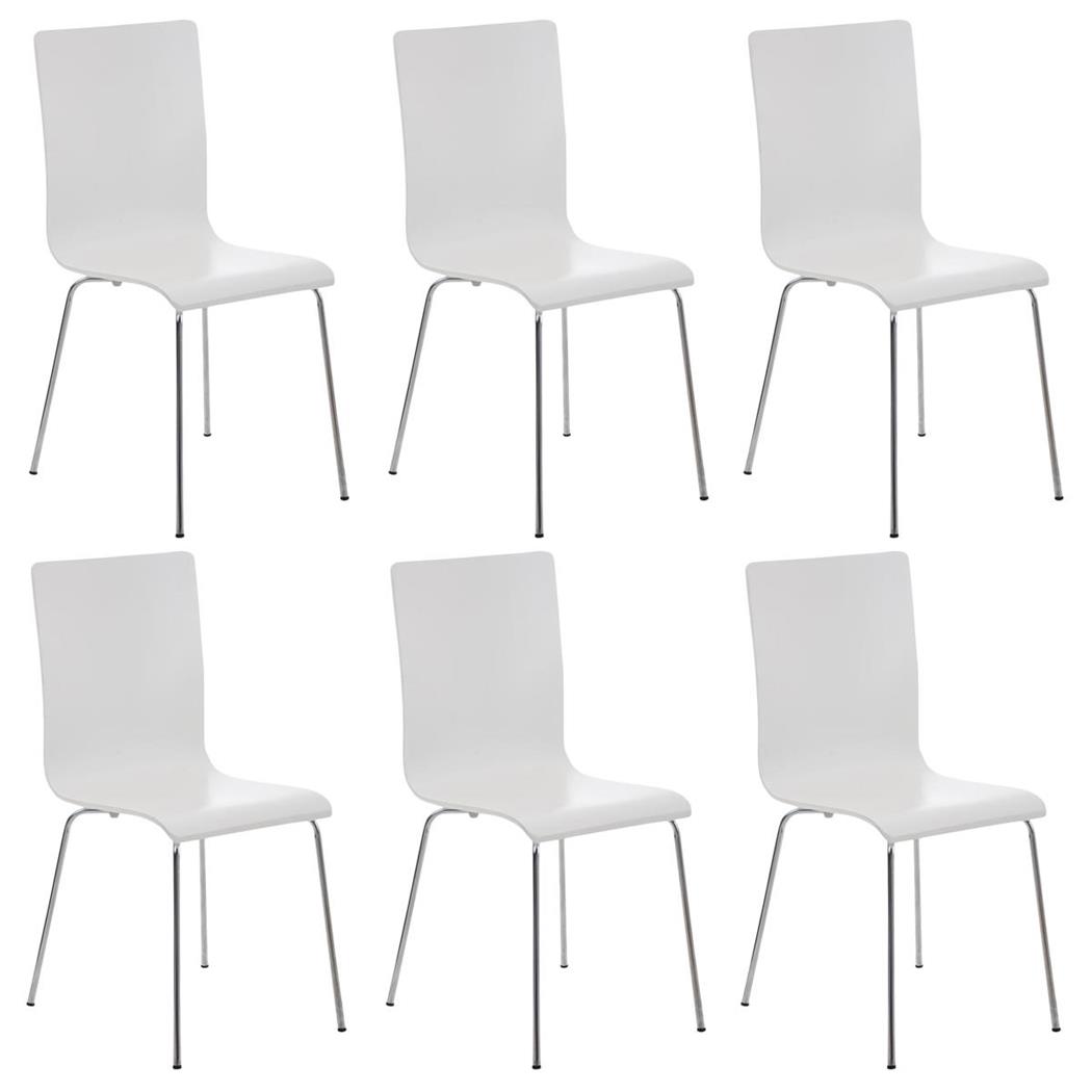 Set van 6 Eetkamerstoelen LODI, Houten Zitting met Metalen Poten, Kleur Wit