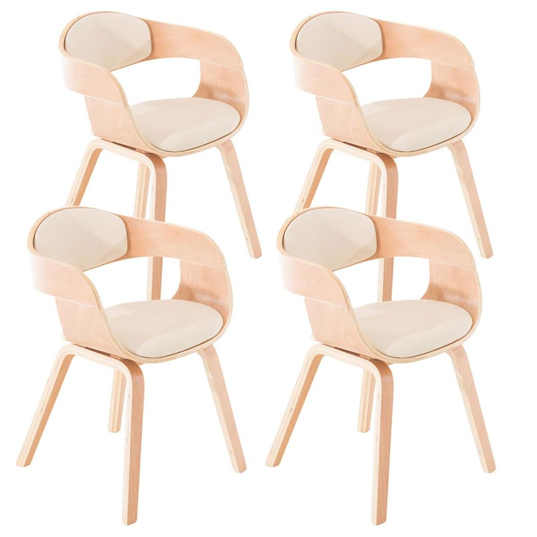 Set van 4 eetkamerstoelen MAFO, Natuurlijk Houten Frame, in Beige Leder