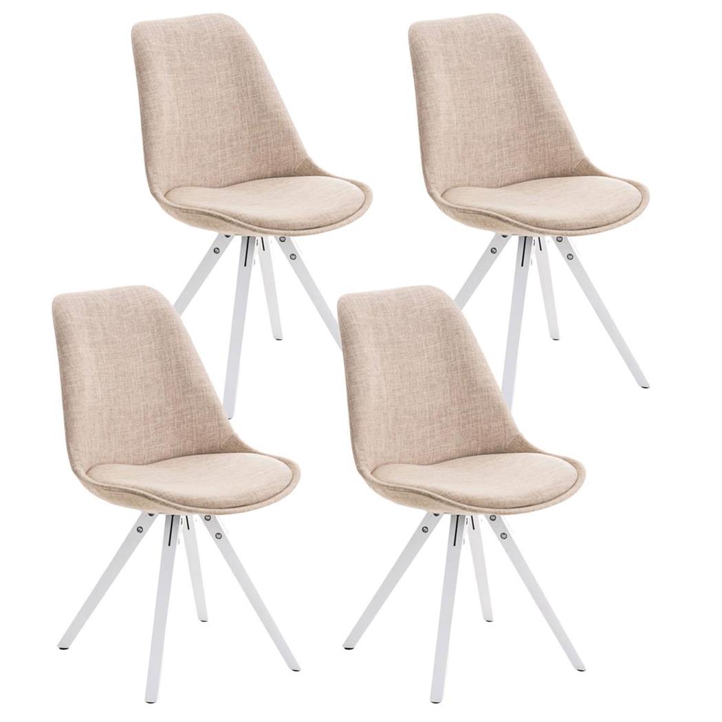 Set van 4 Eetkamerstoelen BAHIA, in Crèmekleurige Stof en Witte Poten