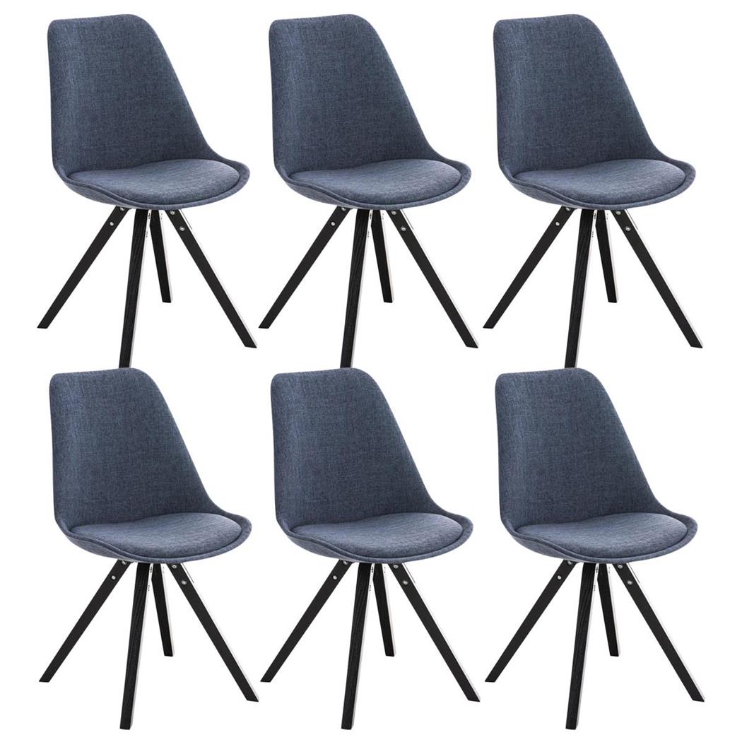 Set van 6 Eetkamerstoelen BAHIA, in Blauwe Stof en Zwarte Poten