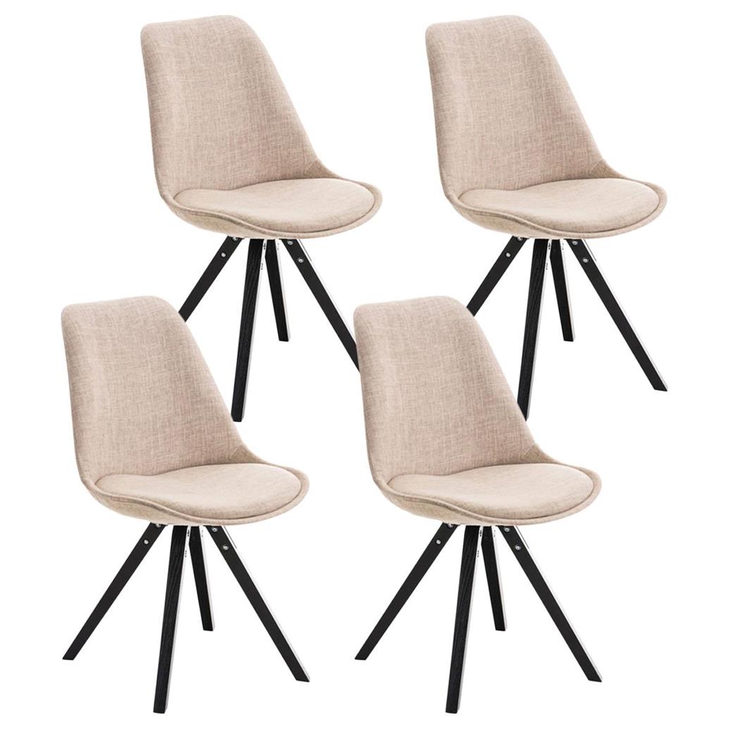 Set van 4 Eetkamerstoelen BAHIA, in Crèmekleurige Stof en Zwarte Poten