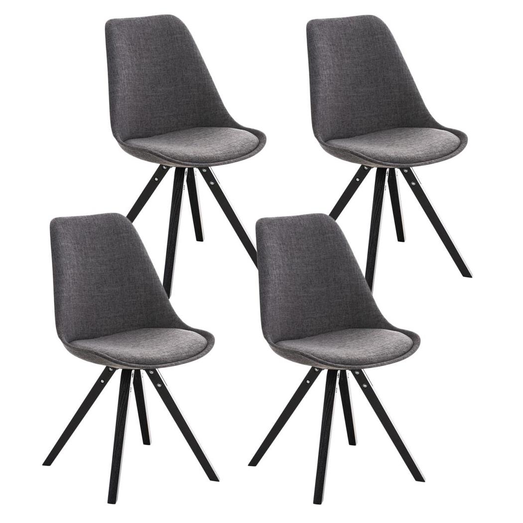 Set van 4 Eetkamerstoelen BAHIA, in Lichtgrijze Stof en Zwarte Poten