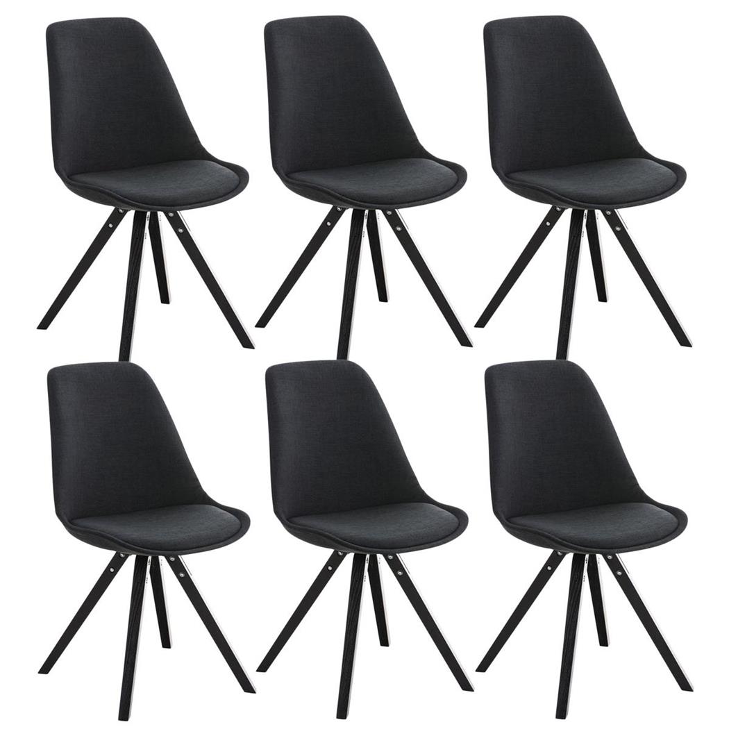 Set van 6 Eetkamerstoelen BAHIA, in Zwarte Stof en Zwarte Poten