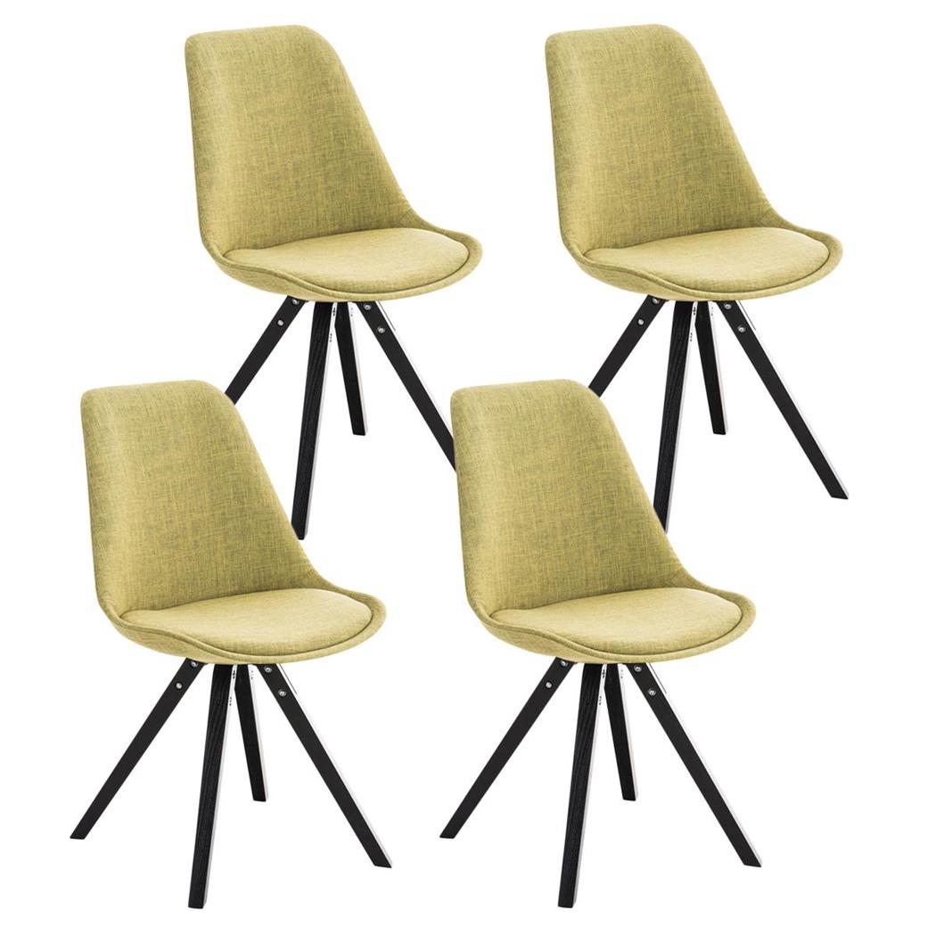 Set van 4 Eetkamerstoelen BAHIA, in Groene Stof en Zwarte Poten