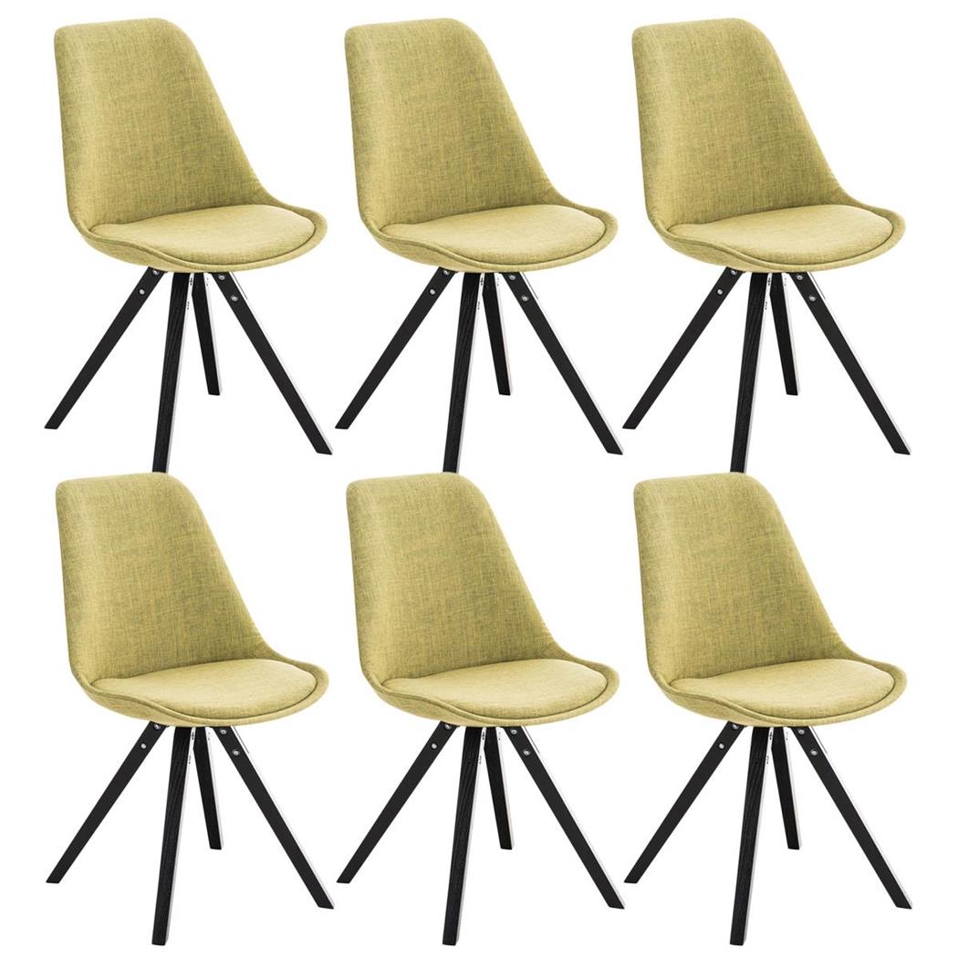 Set van 6 Eetkamerstoelen BAHIA, in Groene Stof en Zwarte Poten