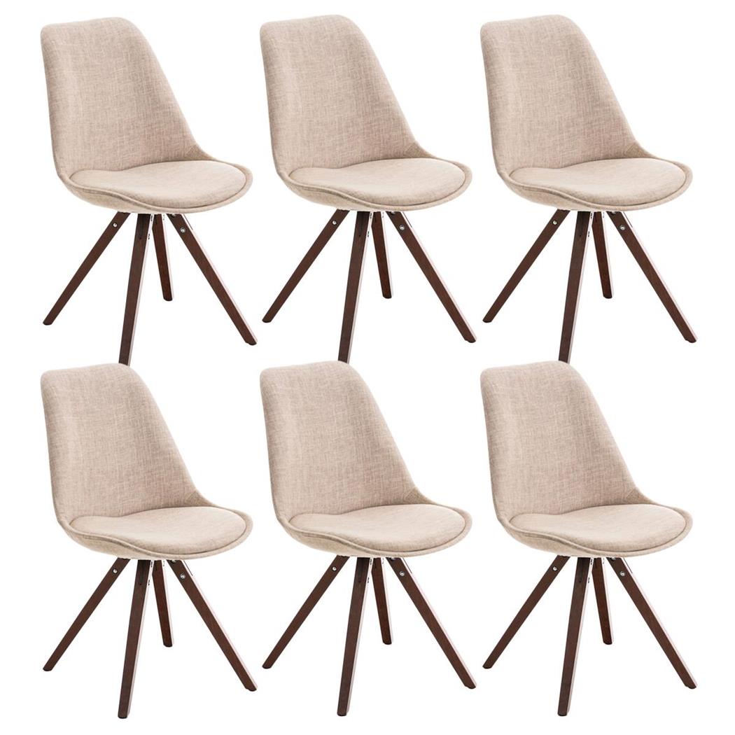 Set van 6 Eetkamerstoelen BAHIA, in Crèmekleurige Stof en Walnootkleurige Poten