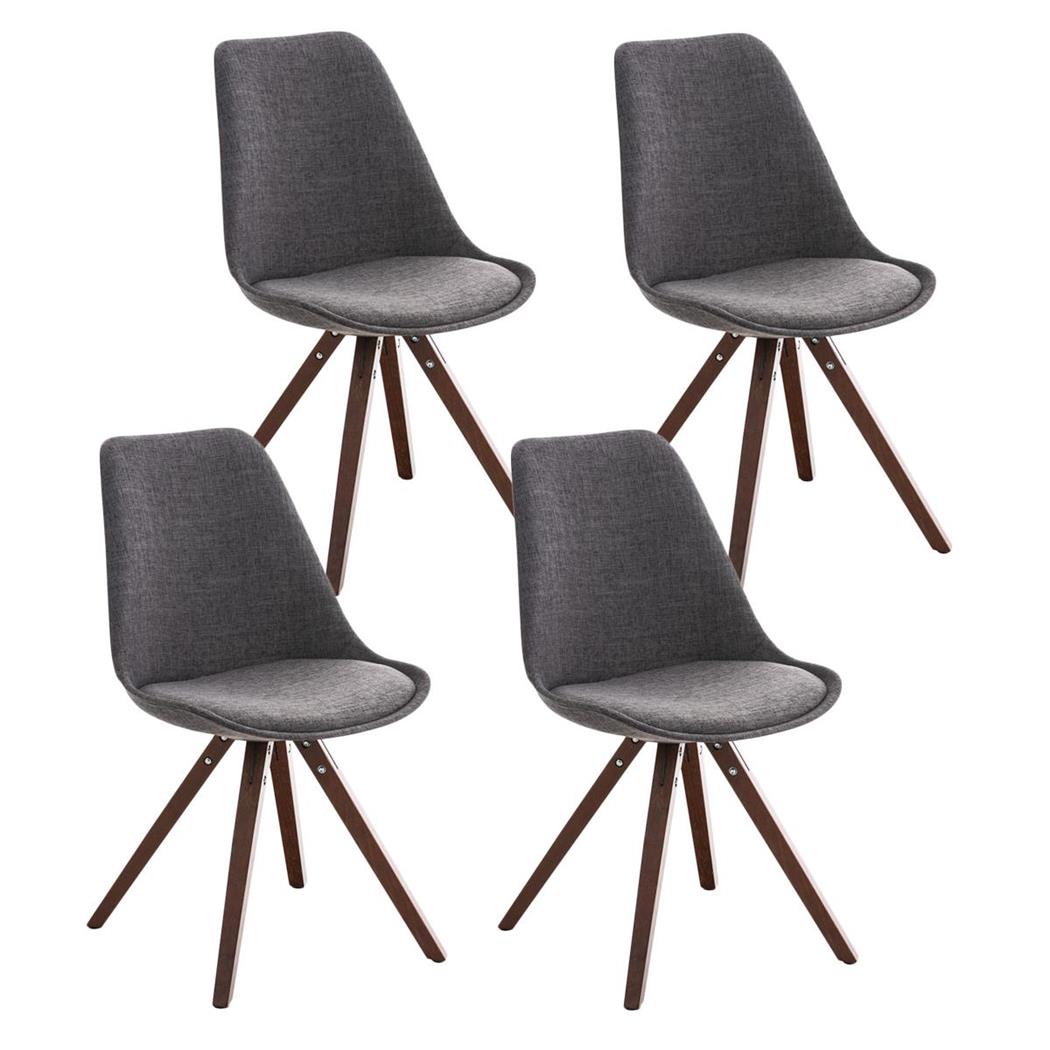 Set van 4 Eetkamerstoelen BAHIA, in Lichtgrijze Stof en Walnootkleurige Poten