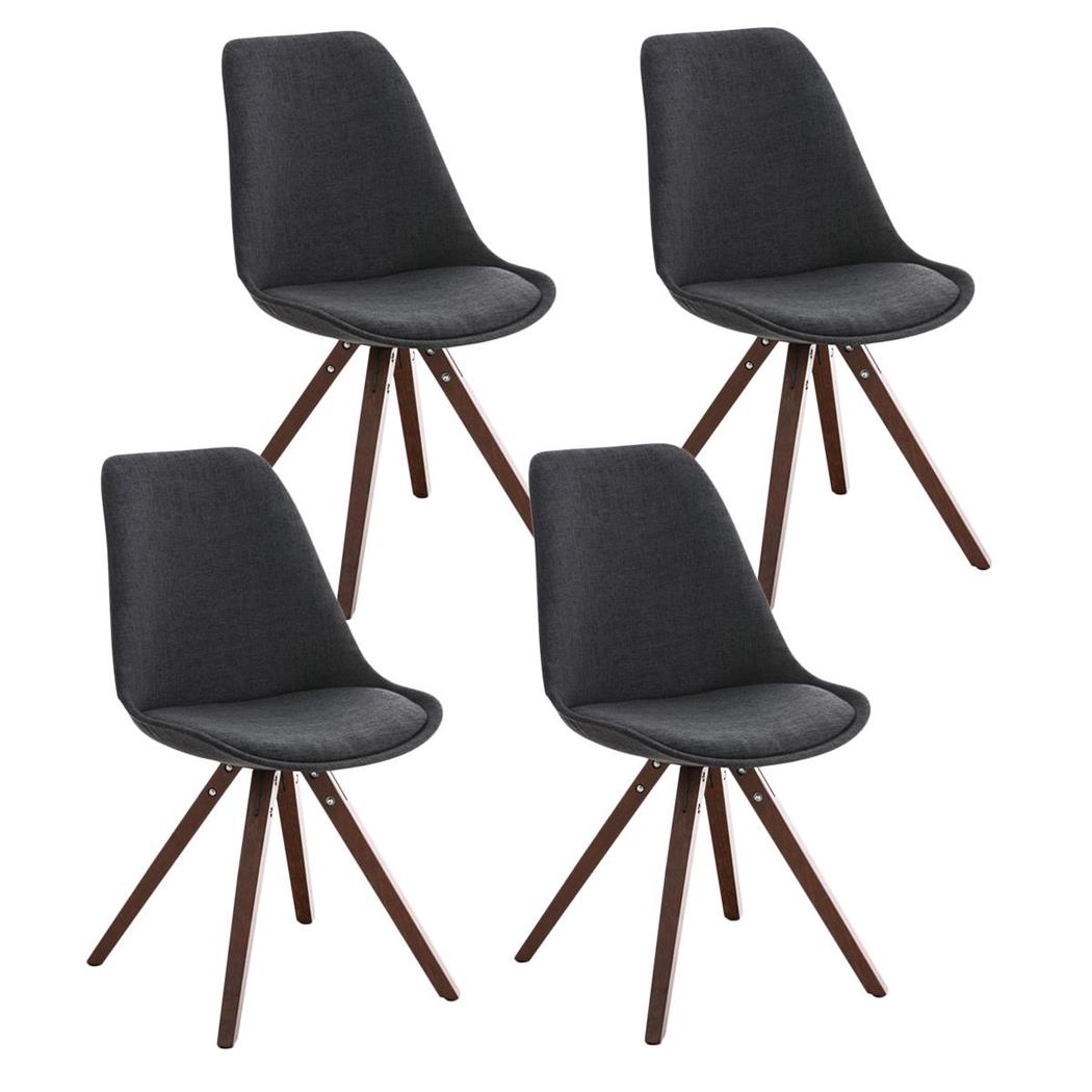 Set van 4 Eetkamerstoelen BAHIA, in Donkergrijze Stof en Walnootkleurige Poten