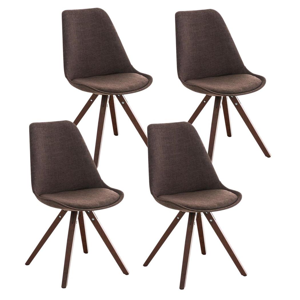 Set van 4 Eetkamerstoelen BAHIA, in Bruine Stof en Walnootkleurige Poten