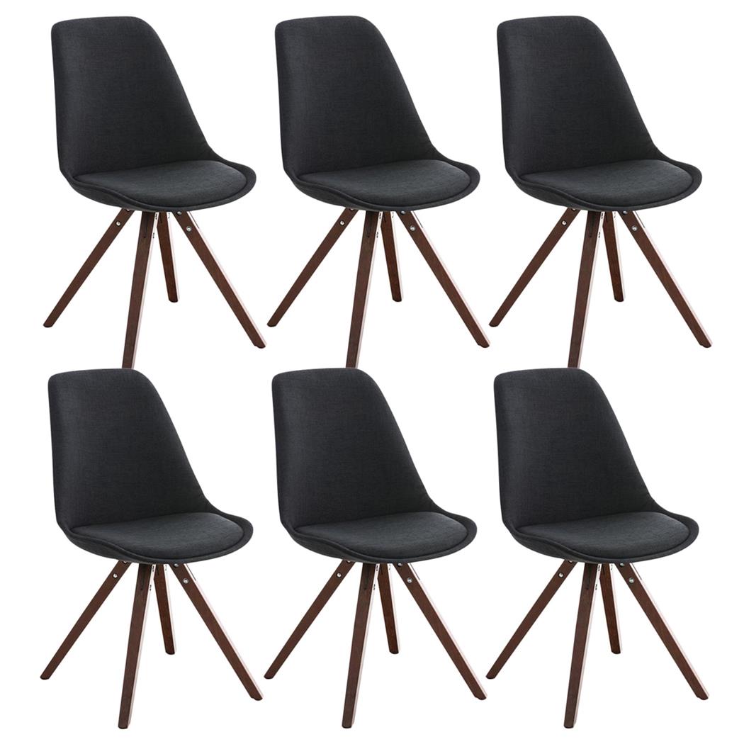 Set van 6 Eetkamerstoelen BAHIA, in Zwarte Stof en Walnootkleurige Poten