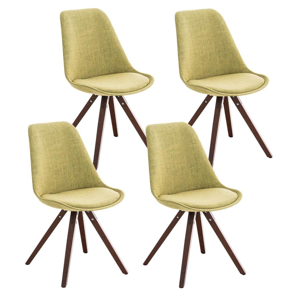 Set van 4 Eetkamerstoelen BAHIA, in Groene Stof en Walnootkleurige Poten