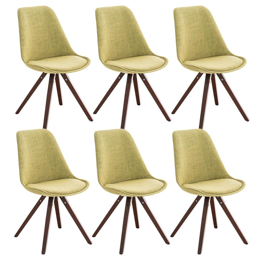 Set van 6 Eetkamerstoelen BAHIA, in Groene Stof en Walnootkleurige Poten