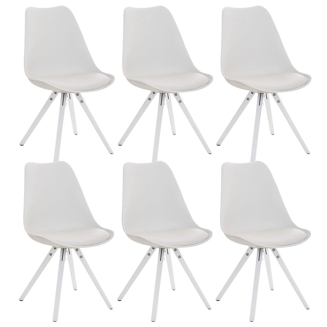 Set van 6 Eetkamerstoelen BAHIA LEDER, Wit met Witte Poten