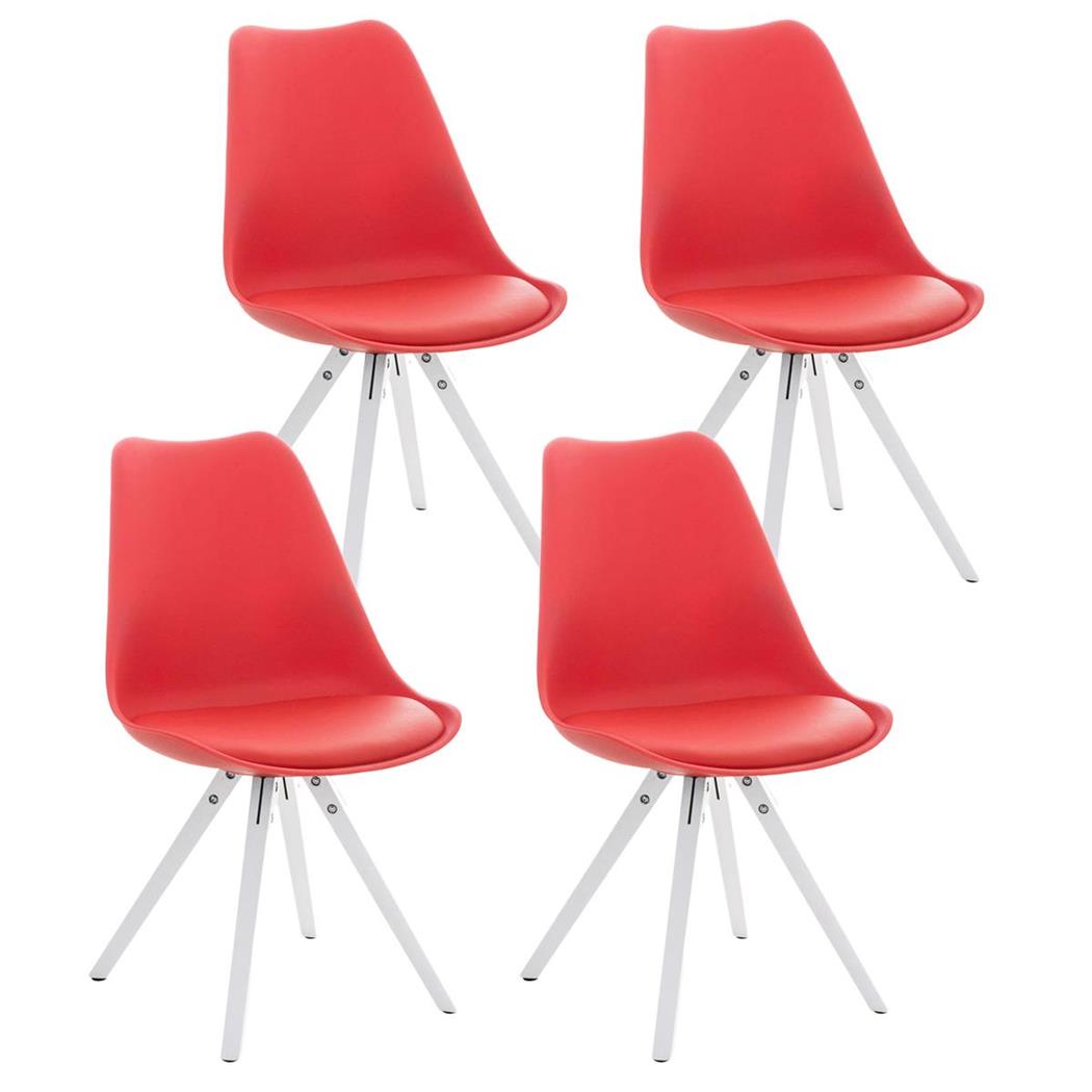 Set van 4 Eetkamerstoelen BAHIA LEDER, Rood met Witte Poten