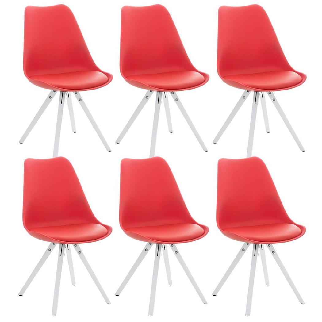 Set van 6 Eetkamerstoelen BAHIA LEDER, Rood met Witte Poten