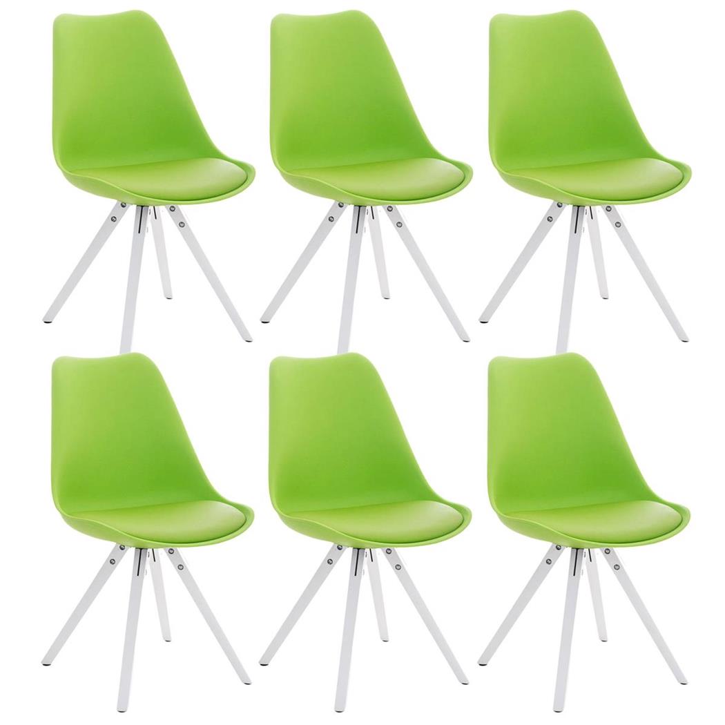 Set van 6 Eetkamerstoelen BAHIA LEDER, Groen met Witte Poten