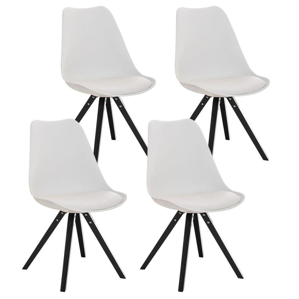 Set van 4 Eetkamerstoelen BAHIA LEDER, Wit met Zwarte Poten