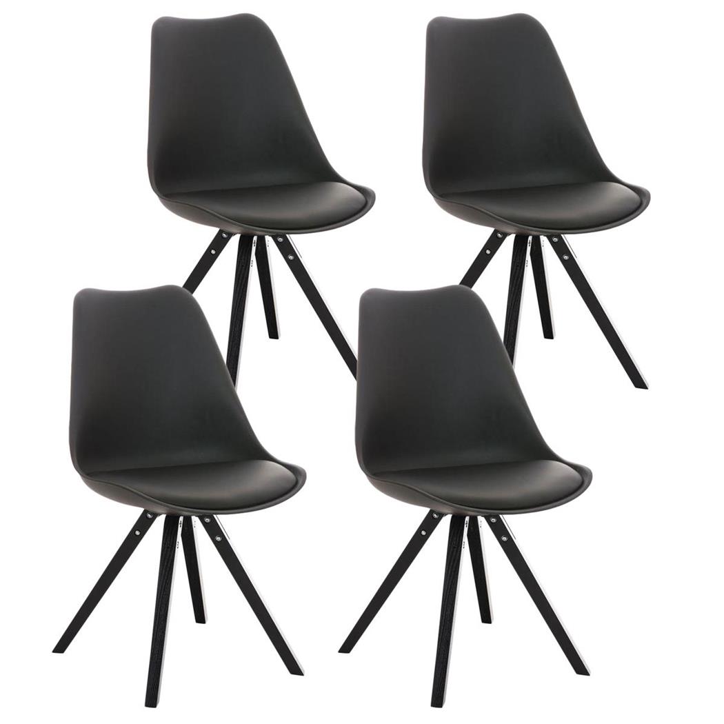 Set van 4 Eetkamerstoelen BAHIA LEDER, Zwart met Zwarte Poten