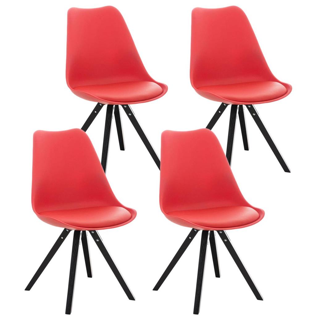 Set van 4 Eetkamerstoelen BAHIA LEDER, Rood met Zwarte Poten