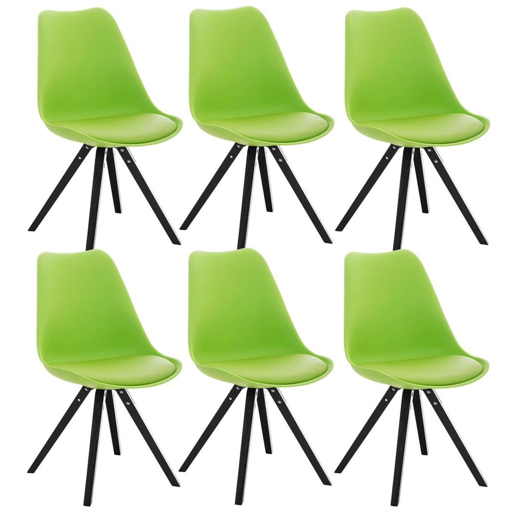 Set van 6 Eetkamerstoelen BAHIA LEDER, Groen met Zwarte Poten