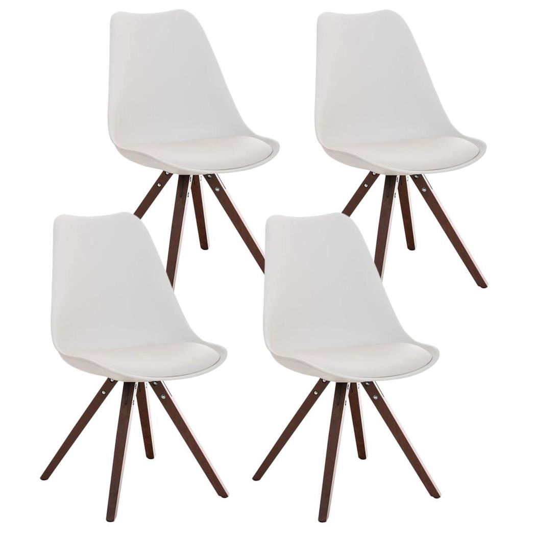 Set van 4 Eetkamerstoelen BAHIA LEDER, Wit met Walnootkleurige Poten