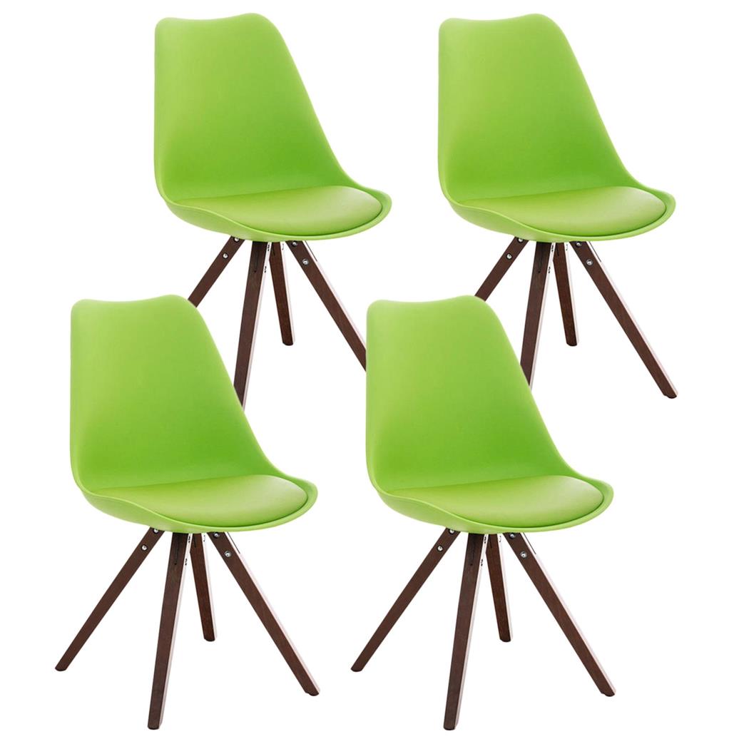 Set van 4 Eetkamerstoelen BAHIA LEDER, Groen met Walnootkleurige Poten