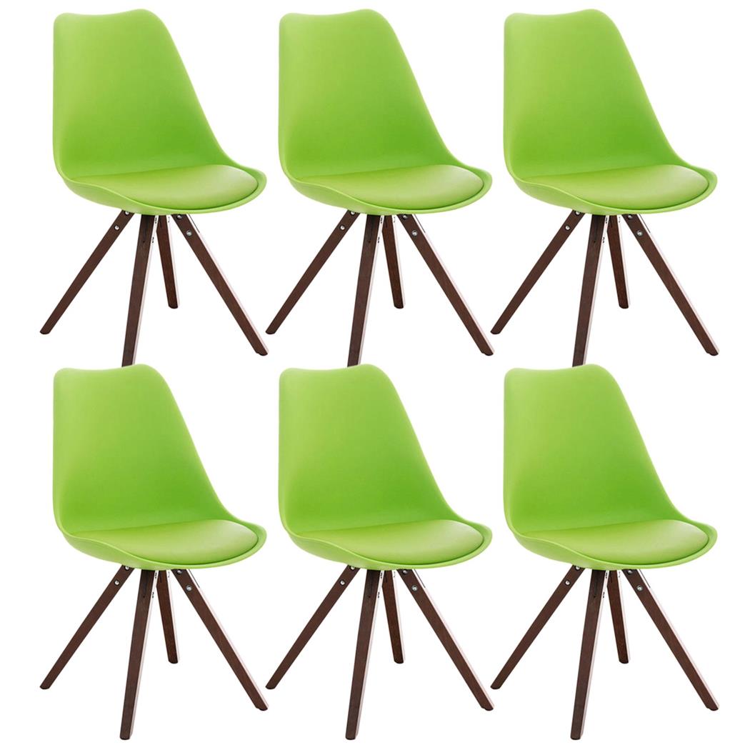 Set van 6 Eetkamerstoelen BAHIA LEDER, Groen met Walnootkleurige Poten