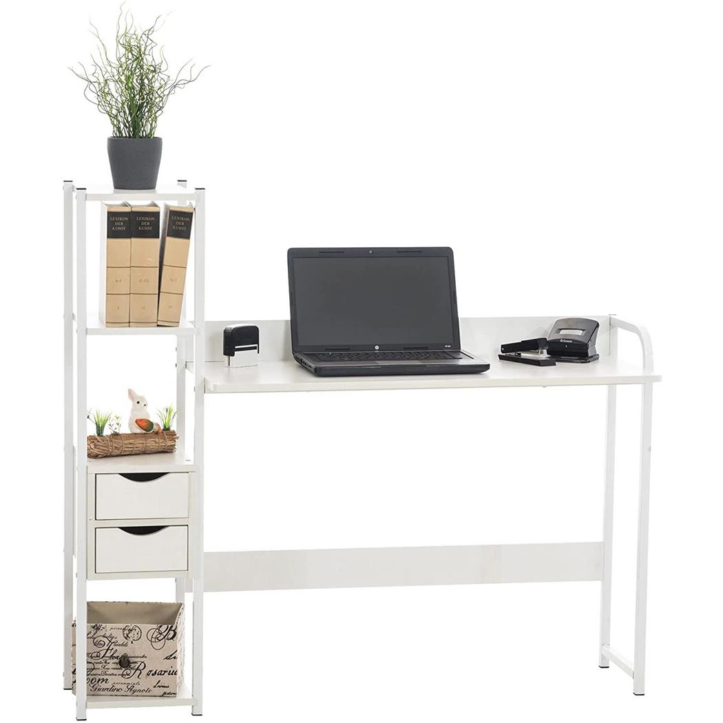 Bureau SIDE, met Opbergrek, 2 Lades, uit Hout en Metaal, Wit